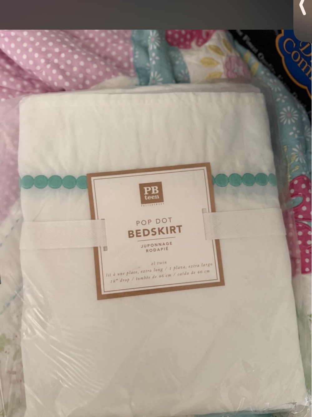 Pottery Barn White Pop Dot Bedskirt with Teal Trim